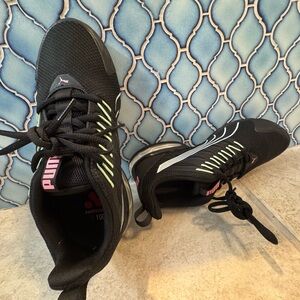 Puma Black Shoes with Green and Pink Accents